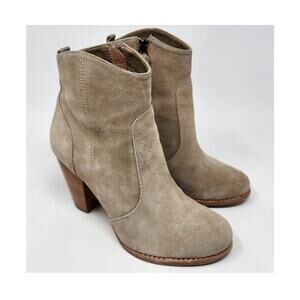 JOIE Dalton Heeled Booties Women EU37.5/US7 Tan Suede Stacked Heel Braid Zip